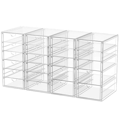 4-Pack 22-Drawer Acrylic Storage & Makeup Organizer for Desk | Smooth-glide drawers, clear acrylic, stackable, dustproof, wipe clean, for office supplies, pens, paper clips, thumb drives