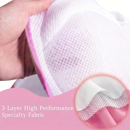 8 Pcs Bra Washing Bags, Lingerie Bag for Washing Brassiere, Pink, A-D Cups | Women & Girls Bra Washer Protector | Home and Travel Use | Concealed Zipper | Breathable Mesh Fabric | Easy to Clean