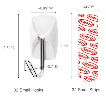 Wire Wall 32 Hooks with 36 Strips, Damage Free Adhesive Hooks,Keys,Kitchen | Heavy Duty, 36 Strips, Damage Free Adhesive, For Key Holder, Coat, Door, Shower Hanging