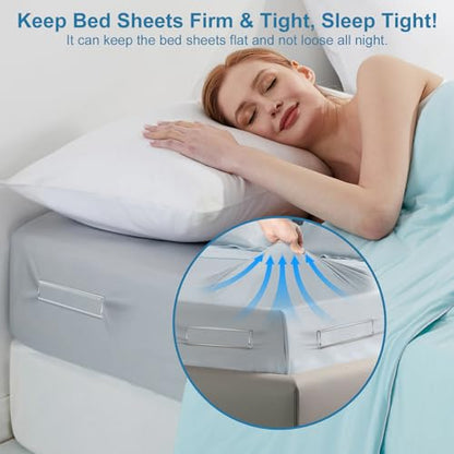 TRELC Bed Sheet Holders for Corners, 4PCS Upgrade Fitted Sheet Holders Keep Sheets Firm & Tight, Easy Install & Foldable Sheet Clips Sheet Straps Fit Various Mattress