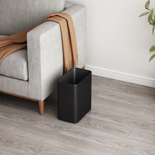 TIPGO Small Metal Trash Can, 2.1 Gallon Slim Trash Can for Bathroom, Wastebasket Garbage Bin for Bedroom, Office, Kitchen, Under Sink (Matte Black)