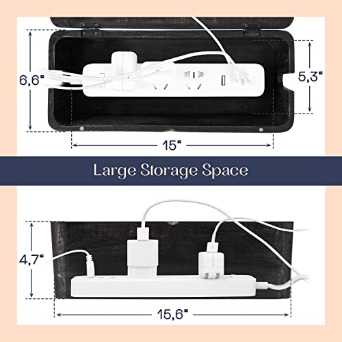 Large Cable Management Box - Cable Organizer Box and Power Strip Box for Electrical Cord Management - Hide Desk Cord and Floor Cables - Wire Storage and Organization for Cords | Mango Wood, Cable Organizer, Rustic Style, Modern Design, Desktop Storage