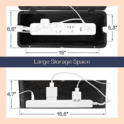 Large Cable Management Box - Cable Organizer Box and Power Strip Box for Electrical Cord Management - Hide Desk Cord and Floor Cables - Wire Storage and Organization for Cords | Mango Wood, Cable Organizer, Rustic Style, Modern Design, Desktop Storage