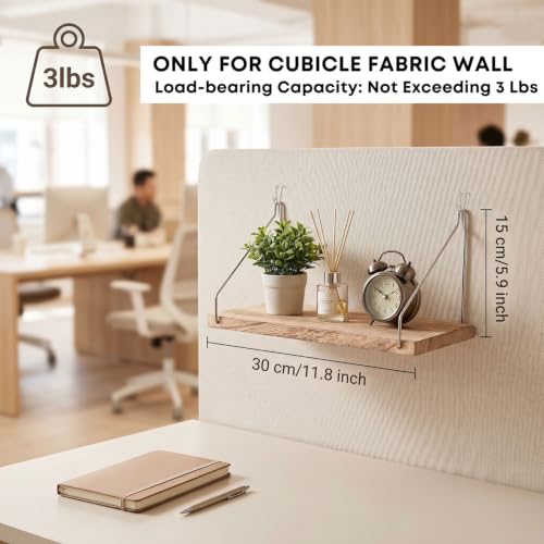 Fabric Wall Cubicle Shelf with Hooks for Work Decor, 11.8' Wooden Cubicle Organizer Storage Shelf with Hangers Cubicle Accessories for Women Men Desk, 2 Pack