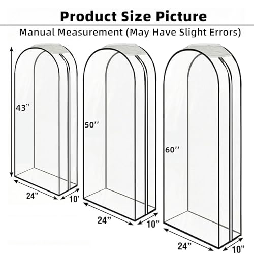 Clear Garment Bags for Hanging Clothes 3-piece set(43,50,60) inches Storage Bags With Zipper for Shirts, Suit,Jackets,Coats,sweater,Long Dresses,wedding,gowns,etc.