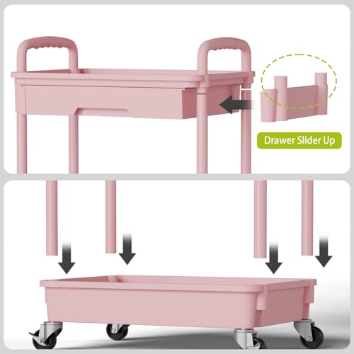 Sorgion 3 Tier Rolling Cart Organizer,Laundry Room Bathroom Organizers and Storage Office Shelves Mobile Shelving Unit Kitchen Trolley Cart with Wheels for Art,Craft,Diaper,Bedside,Snack(Pink)