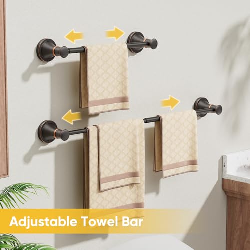 Towel Racks for Bathroom Wall Mounted Bath Towel Bar Oil Rubbed Bronze | Adjustable 16-26 In, Wall Mounted Towel Holder, Stainless Steel, Rustproof, Towel Bar Rod Hanger Hardware Accessories Hotel