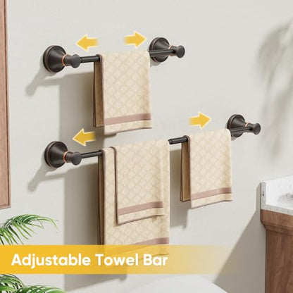 Towel Racks for Bathroom Wall Mounted Bath Towel Bar Oil Rubbed Bronze | Adjustable 16-26 In, Wall Mounted Towel Holder, Stainless Steel, Rustproof, Towel Bar Rod Hanger Hardware Accessories Hotel