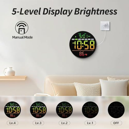 Maxstar Led Digital Wall Clock RGB, Battery Operated, Living Room Decor | 5-Level Brightness Digital Clock: Timer, Sec, Temp, Date, Auto DST, Nightlight, Alarm, Ideal for Class, Bed, Garage, Gym