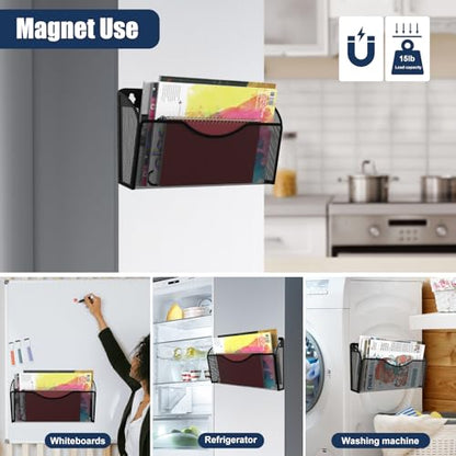 Magnetic File Holder 2 Pockets File Folder Organizer, Office Hanging Magazine Rack for Refrigerator, White Board, No Drilling Paper Document Holder Mail Organizer for File Cabinets