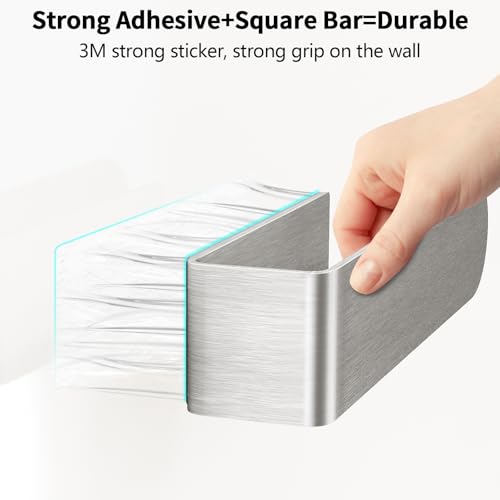 Adhesive Hand Towel Holder 2 Pack, Brushed Nickel 8 Inch Bars | Wall Mounted Towel Holder for Bathroom, Self Adhesive Square Stick on Towel Bar Wall for Kitchen Cabinet RV