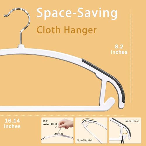 36 Pack Non-Slip Plastic Clothes Hangers with Rubber Pad for Coats | Plastic material, slim profile, 360° swivel metal hook, heavy duty, Closet/laundry use, for Coat, Suit, Shirt, Pant, Dress