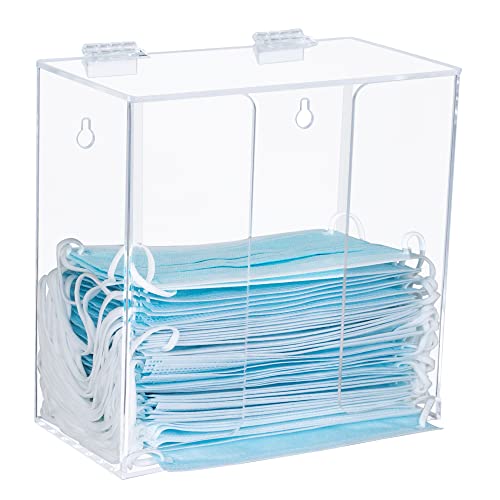 Face Mask Dispenser Box Holder Acrylic Case Hygiene Station with Lid. Countertop/Wall Mount Storage Container for Disposable Masks, Gloves, Napkins, Hairnets, Shoe Covers. Clear