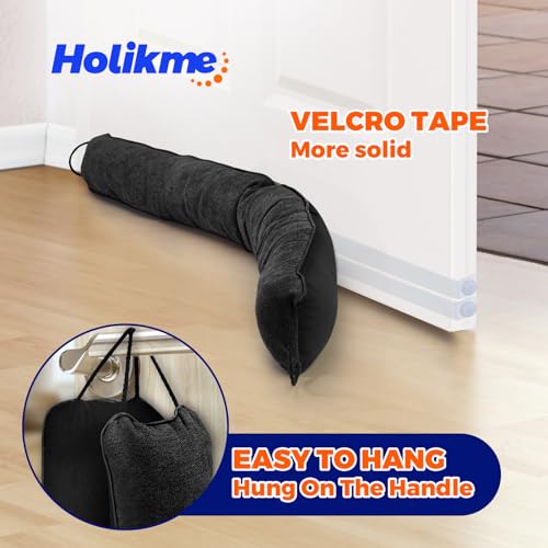 Holikme Weighted Door Draft Stopper - Under Door Seal, 36inch Black | Heavy Duty Fabric, Removable Washable Cover, Adhesive Strips Included, Soundproof & Thermal Insulation, Energy Saving