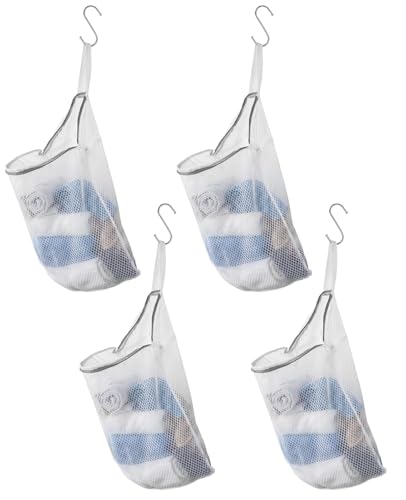 4 Pcs Mesh Hanging Laundry Bag with S Hooks, 15"x12" Laundry Bags for Washing Machine for Clothes Delicates Lingerie Sock