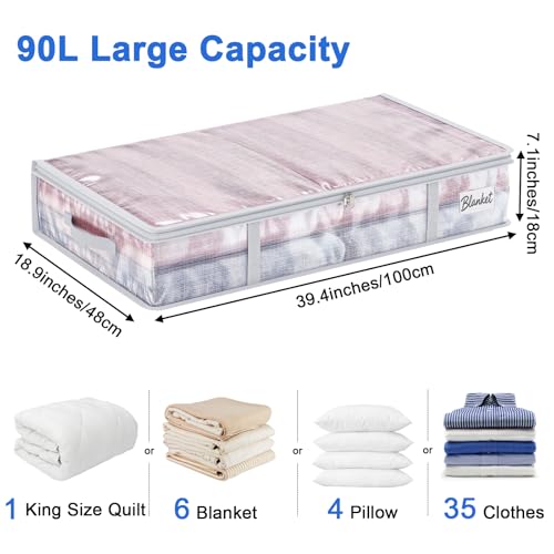 Under Bed Storage Containers 4 Pack 90L Mesh Clear for Blankets Clothes | Waterproof Clear Mesh Fabric, Sturdy Handles, Zippered Closure, for Blankets Clothing Sweaters Pillows Linens and Sheets