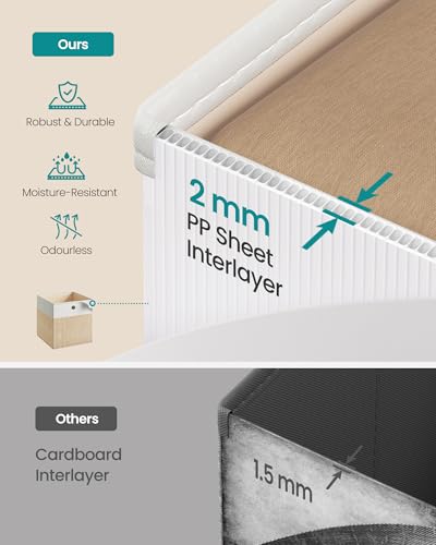 SONGMICS Storage Cubes, Set of 6 Foldable Fabric Storage Boxes, Cube Organizer Boxes with Handles, for Closet Shelves, Odorless, 10.2 x 10.2 x 11 Inches, Cloud White and Sand Beige URFB426LF02