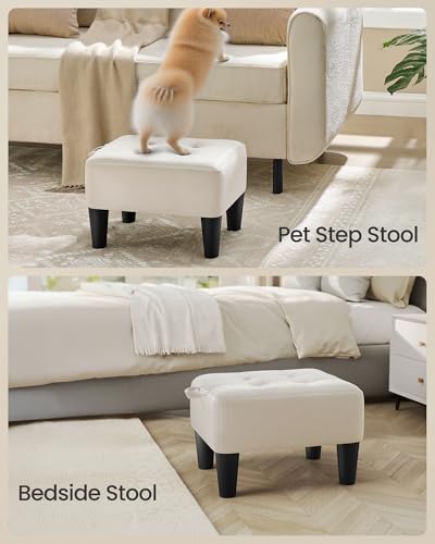 SONGMICS Foot Stool with Legs, Small Footstool Ottoman, Velvet Seat with Thick Cushion, for Living Room, Bedroom, Entryway, 330 lb Weight Capacity, Cream White ULOM501W01
