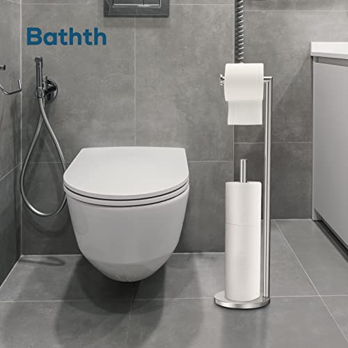 Toilet Paper Holder Stand, Brushed Nickel Toilet Paper Holder Free Standing | Toilet Paper Holder for 4 Rolls, Bathroom Organizers and Storage with Anti-Slip Base and Rustproof