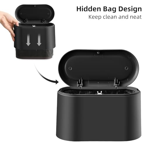 SUBEKYU Mini Trash Can with Lid,Small Desktop Trash Can,Black 0.5 Gal | Countertop Mini Garbage Cans,Small Garbage Can for Office Kitchen Coffee Table, Tiny Wastebasket for Desktop