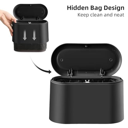 SUBEKYU Mini Trash Can with Lid,Small Desktop Trash Can,Black 0.5 Gal | Countertop Mini Garbage Cans,Small Garbage Can for Office Kitchen Coffee Table, Tiny Wastebasket for Desktop