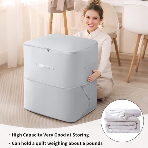 Large Self-Compression Cube for Comforters & Clothes (2-Pack, 11x6.3x1.2in) | nylon,grey,thin compress,1-hand fold,holds 2 comforters,reinforced seam,smooth zip,dust/moisture proof,side handle,wipe-clean
