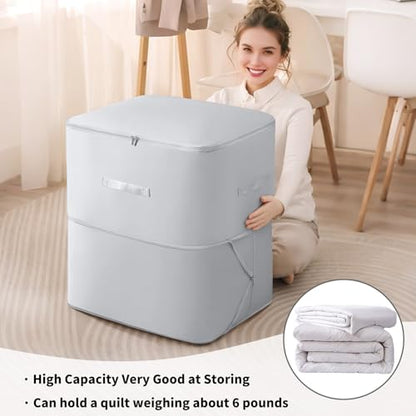 Large Self-Compression Cube for Comforters & Clothes (2-Pack, 11x6.3x1.2in) | nylon,grey,thin compress,1-hand fold,holds 2 comforters,reinforced seam,smooth zip,dust/moisture proof,side handle,wipe-clean
