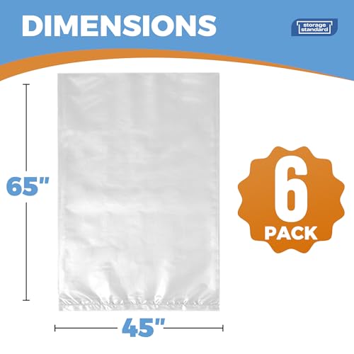 Large Clear Plastic Bags for Storage 6-Pack - Waterproof Extra Large Plastic Bags with Zip Ties, Heavy-Duty Cover for Rugs, Patio Cushions, Décor & Oversized Items - 45 x 65 Inches