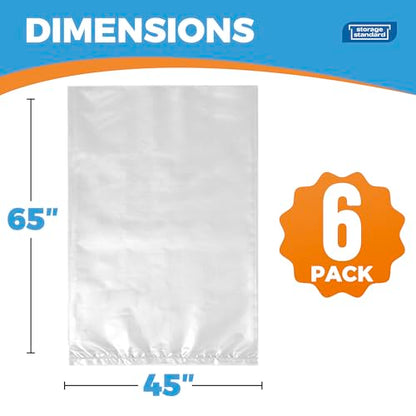Large Clear Plastic Bags for Storage 6-Pack - Waterproof Extra Large Plastic Bags with Zip Ties, Heavy-Duty Cover for Rugs, Patio Cushions, Décor & Oversized Items - 45 x 65 Inches