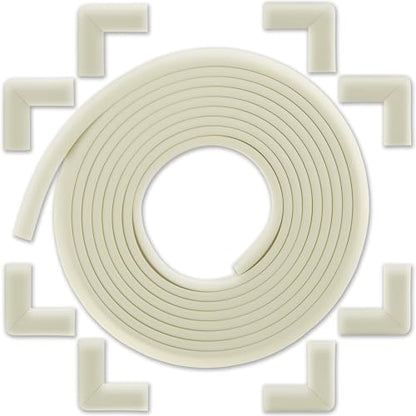 Bébé Earth Baby Proofing Edge and Corner Guard Protector Set for Back to School, 20 Feet Edges & 8 Foam Corners, Furniture and Tables Child Baby Proof Bumpers, Pre-Taped Corner Cushions - Oyster White
