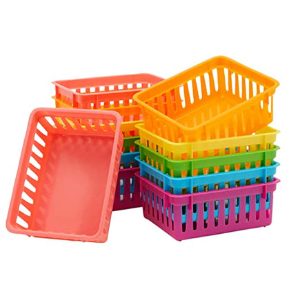 Bright Creations 12 Pack Small Plastic Classroom Storage Bins for Organization and School Supplies 6 Colors (6.2 x 4.8 x 2.4 inches)