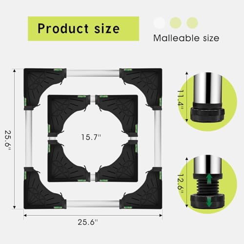 Mini Fridge Stand with 4 storage Feet (11.4"-12.6" High), Adjustable Base Tray Anti-Vibration for Mini Refrigerator Stand Washing Machine Stand Pedestal Dryer Dishwasher AC, Max Load 340LBS