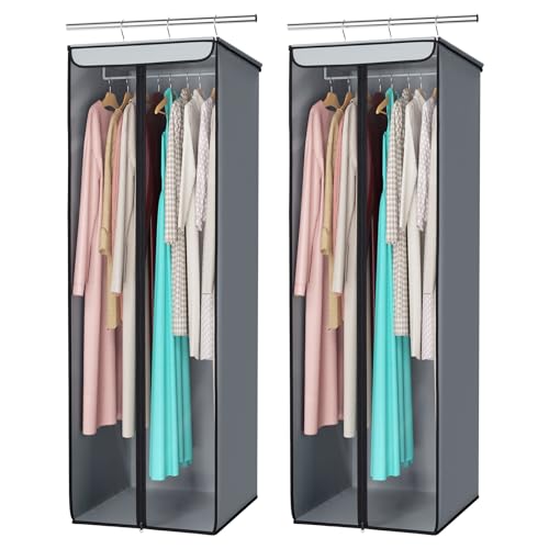 Univivi Garment Bags for Hanging Clothes, Cloth Bag 54 In, 2 PCS, Grey | Large Capacity, Easy Assembly, Clear Window, Dustproof, Durable Zipper, Hanging Garment Storage Bag for Suit, Coat, Dress