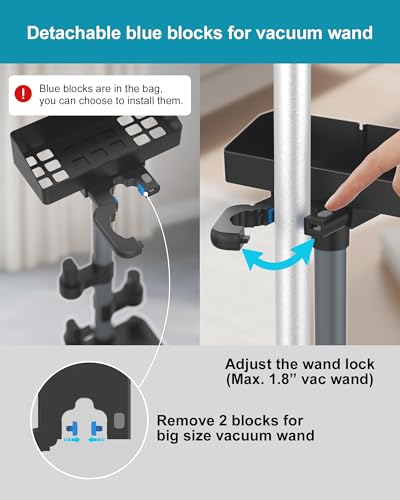 Cordless Vacuum Stand, Height-Adjustable Stick Vacuum Standing Dock Station, 7 Accessory Holders Attachments Organizer and Storage Box (Max. 1.8" Vac Wand)