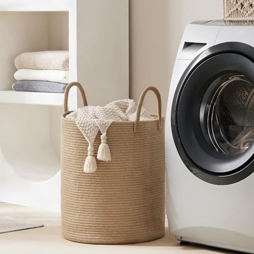 YOUDENOVA Jute Rope Laundry Hamper Basket, 58L Blanket Basket for Nursery | Large Woven Laundry Hamper with Sturdy Handles, Collapsible Home Decor Laundry Basket for Laundry, Clothes, Toys in Bedroom