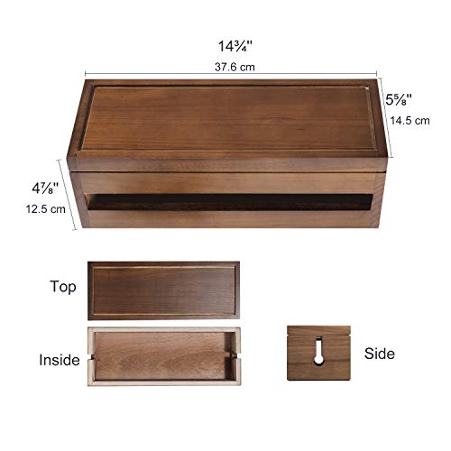 Changsuo Cable Management Box Wooden Cord Organizer Box for Extension Cord Power Stripe Surge Protector Wire Management Concealer Cover Hider for Desktop Home Office Kitchen (Brown)