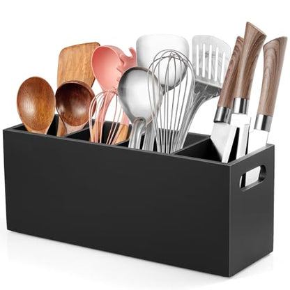 Large Utensil Holder with Removable Divider - 4 Co... (Black)