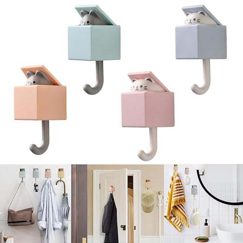 4Pcs Cute Self Adhesive Wall Hooks for Coat,Towel,...