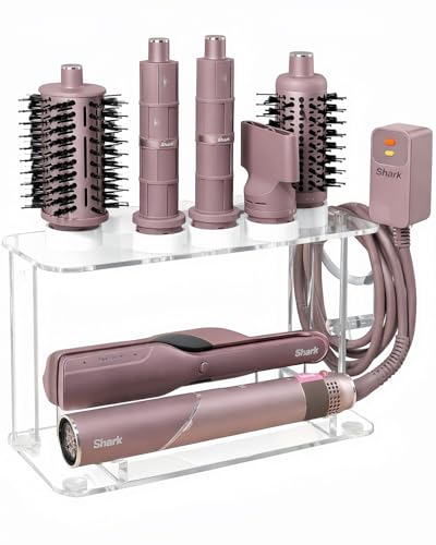 Dyson Airwrap Holder, Dyson Airwrap Wall Mount Clear Acrylic Organizer, Shark Hair Dryer Holder Stand with 8 Slots Cord Hook, Heat-Resistant Storage for Bathroom/Vanity UEMUSI