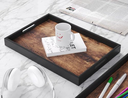 Fibogollo Set of 2 Wooden Serving Trays with Handles for Coffee Table | Decorative Trays Platter,Breakfast Tray in Bed,Large Coffee Table Tray，Food Drinks Trays for Eating,Working,Storing