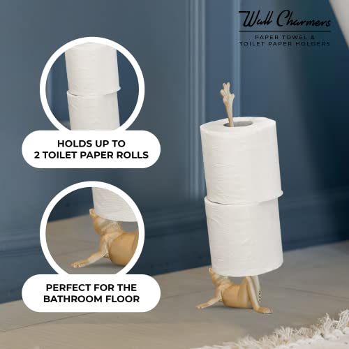 Gold Paper Towel Holder, Metal Toilet or Kitchen Paper Holder for Floor or Countertop, Gold Frog | 18.6 inch tall gold cast iron hand towel holder for kitchen countertop or bathroom with weighted base, no assembly