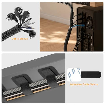 285 PCS Cable Management Kit - 4 Cable Sleeve Split, 50 Adhesive Cable Clips, 9 Cable Holder, 2 Roll Cable Organizer Straps, 200 Cable Zip Ties with 20 Mounts, for Computer TV Under Desk - Black
