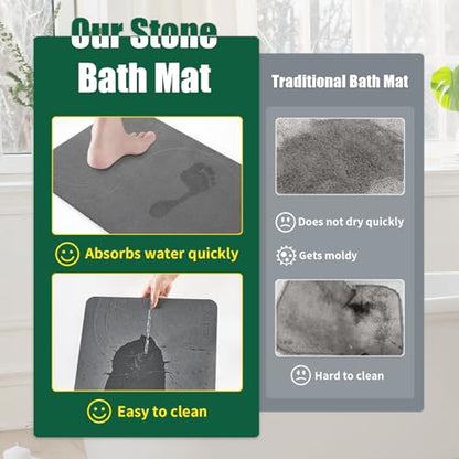 Extra Large Stone Bath Mat, Diatomaceous Earth Mat, 31.5"x19.7" | Super Absorbent, Modern Quick Drying Diatomite Bathmats, Non-Slip Base, Easy Clean for Shower Floor & Bathroom (Dark Gray)