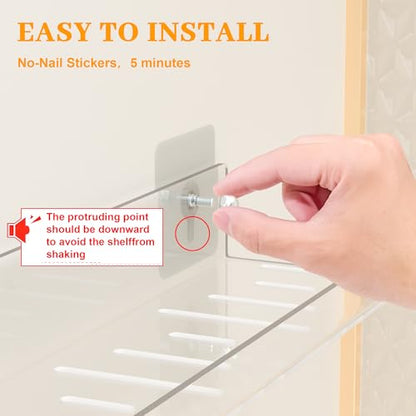 LAZYROSY 6 Pack Floating Shelves - Clear Acrylic/PET Wall Mounted Non-Drilling Storage Rack with Adhesive, Invisible Bathroom and Bedroom Shelves for Kitchen, Living Room, Clear Decoration
