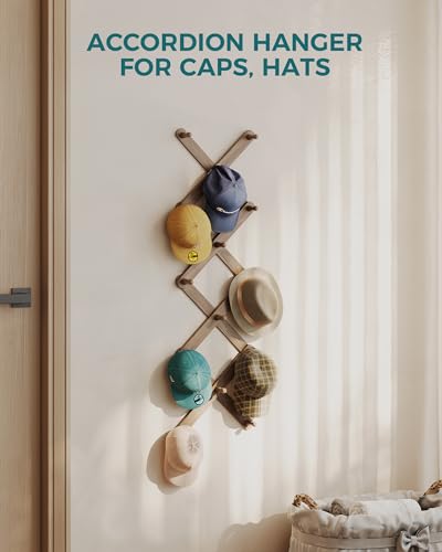 OROPY Accordion Wall Hanger with 14 Pegs, Expandable Wooden Coat & Hat Rack | Walnut Color, Hat Display Rack, X Shape Rack for Coat, Hats, Bags, Baseball Caps, Coffee Mug, Jewelry