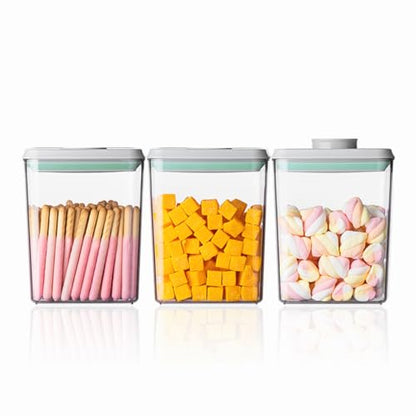 Pop Airtight Food Storage Containers with Lids- 3 Pcs Stackable One Button Opening Food Containers, Kitchen Pantry Storage Containers for Snacks Candy Salt Herbs Spices BPA-Free (1.2 QT * 3)