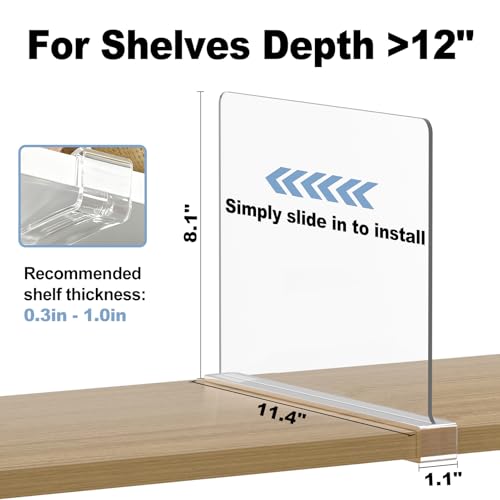 Purse Organizer for Closet Shelf Dividers: Clear Acrylic 8-Pack | Adjustable Bag Storage Organizer for Handbags, Sweaters, Towels, Jeans and Shoes on Wood Shelves