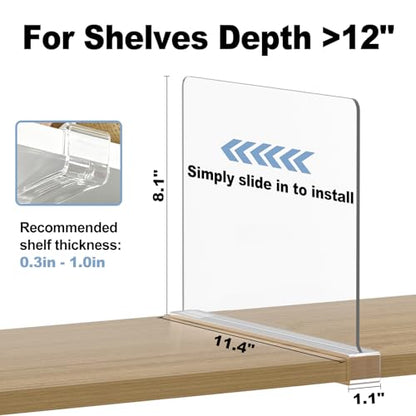 Purse Organizer for Closet Shelf Dividers: Clear Acrylic 8-Pack | Adjustable Bag Storage Organizer for Handbags, Sweaters, Towels, Jeans and Shoes on Wood Shelves