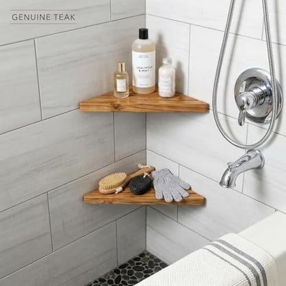 Wooden Corner Shower Shelf Triangular Corner Shelf Wooden Bathroom Shelf for Tiled Wall, 2 Pack Shower Corner Shelf, No Drilling Requied