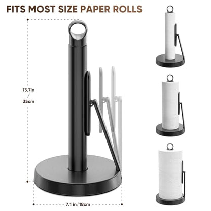 Heavy-Duty Paper Towel Holder with Tension Arm, Countertop(1, Black) | Easy One-Handed Tear, Modern Stainless Steel Countertop Paper Towel Dispenser for Kitchen, Holds Standard and Jumbo Rolls